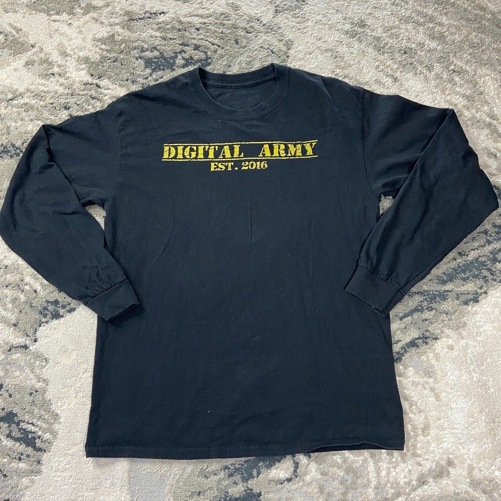 Vintage Y2K Digital Army Shirt Sz L Black Graphic Grunge‎ We Are The News Now